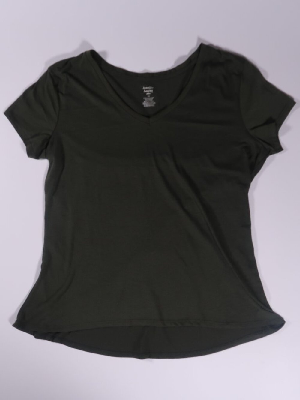 Jenifer Plus V-Neck Short Sleeve Tee for the Summer in Olive Green Sz 1x
